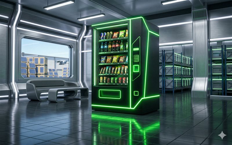 Vending machine with green neon lighting